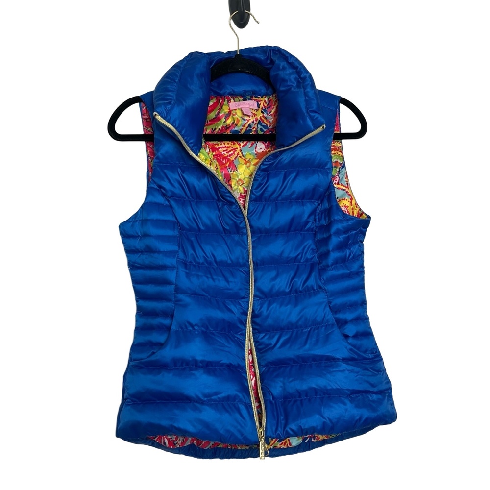 Lilly Pulitzer‎ Allie Packable Down Quilted Zipfront Blue Puffer Vest Small